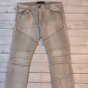 Stylish Light Gray Biker Jeans Skinny Size 38x32‎